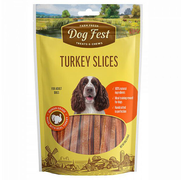 DogFest Kalkuniliha viilud, kõikidele koertele, 90g