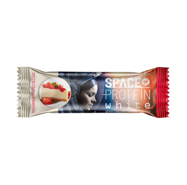 SPACE PROTEIN Külmkuivatatud maasikatega, kookose-juustukoogi maitseline proteiinibatoon jogurtikattega 45g